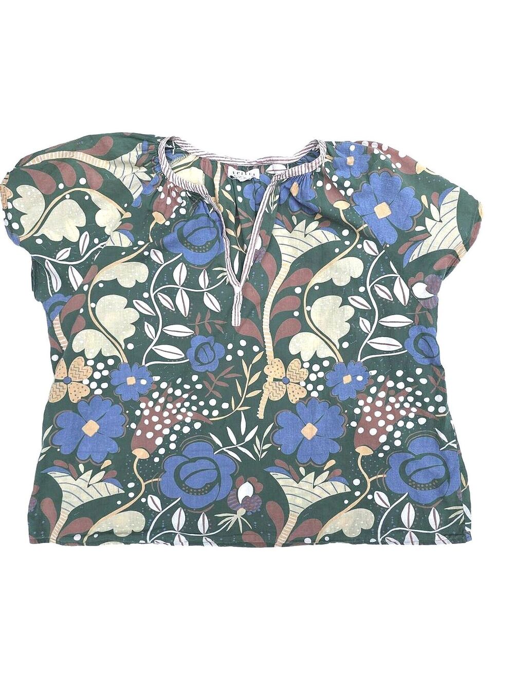 Velvet By Graham & Spencer Botanical V-Neck Cotton Top Blouse XL